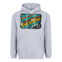 Heather Grey western aztec sunflowers turquoise cowhide background Heavyweight Hoodie - BarkalooDesign