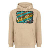 Mushroom western aztec sunflowers turquoise cowhide background Heavyweight Hoodie - BarkalooDesign