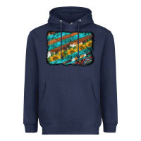 Navy western aztec sunflowers turquoise cowhide background Heavyweight Hoodie - BarkalooDesign