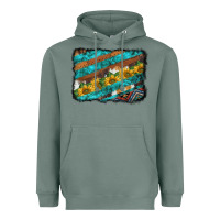 Sage western aztec sunflowers turquoise cowhide background Heavyweight Hoodie - BarkalooDesign