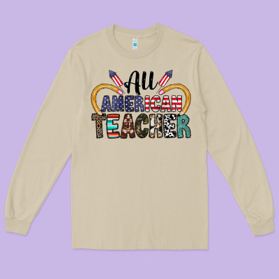 All American Teacher Long Sleeve Tee Designed By Cowhidedigitalart