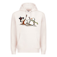 Pale Pink snowman with wine Premium Hoodie - MaliasSmallBusiness