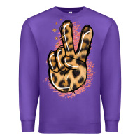Purple Pink Glitter Leopard Peace Sign Premium Sweatshirt - Jasminsmagicworld