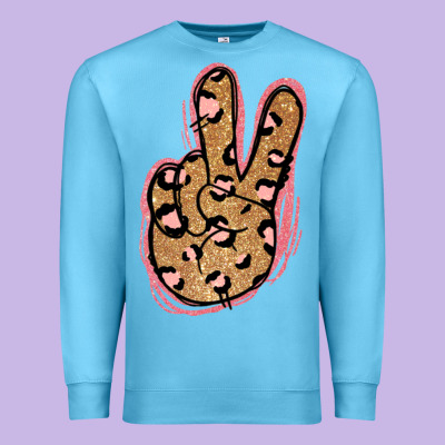 Gold Glitter Pink Leopard Peace Sign Premium Sweatshirt Designed By Jasminsmagicworld
