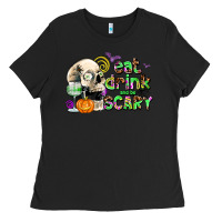 Black eat drınk and be scary Ladies Tee - AdoDesignShop