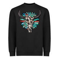 Black western bull skull with sunflower and gemstone Heavyweight Sweatshirt - texasbilliewilder