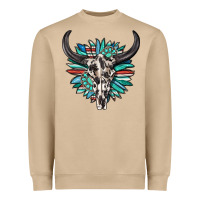 Mushroom western bull skull with sunflower and gemstone Heavyweight Sweatshirt - texasbilliewilder