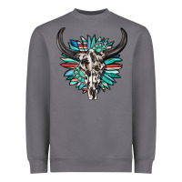Western Bull Skull With Sunflower And Gemstone Heavyweight Sweatshirt | Teevron