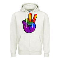 Oatmeal Heather pride peace hand Zipper Hoodie - JahusDesignShop