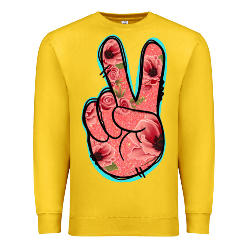 Pink Floral Glitter Peace Sign Premium Sweatshirt by Jasminsmagicworld | Teevron