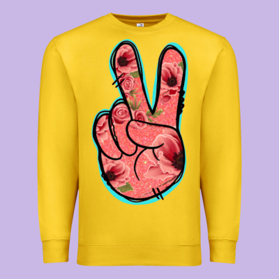 Pink Floral Glitter Peace Sign Premium Sweatshirt Designed By Jasminsmagicworld