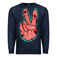 Navy Pink Floral Glitter Peace Sign Premium Sweatshirt - Jasminsmagicworld