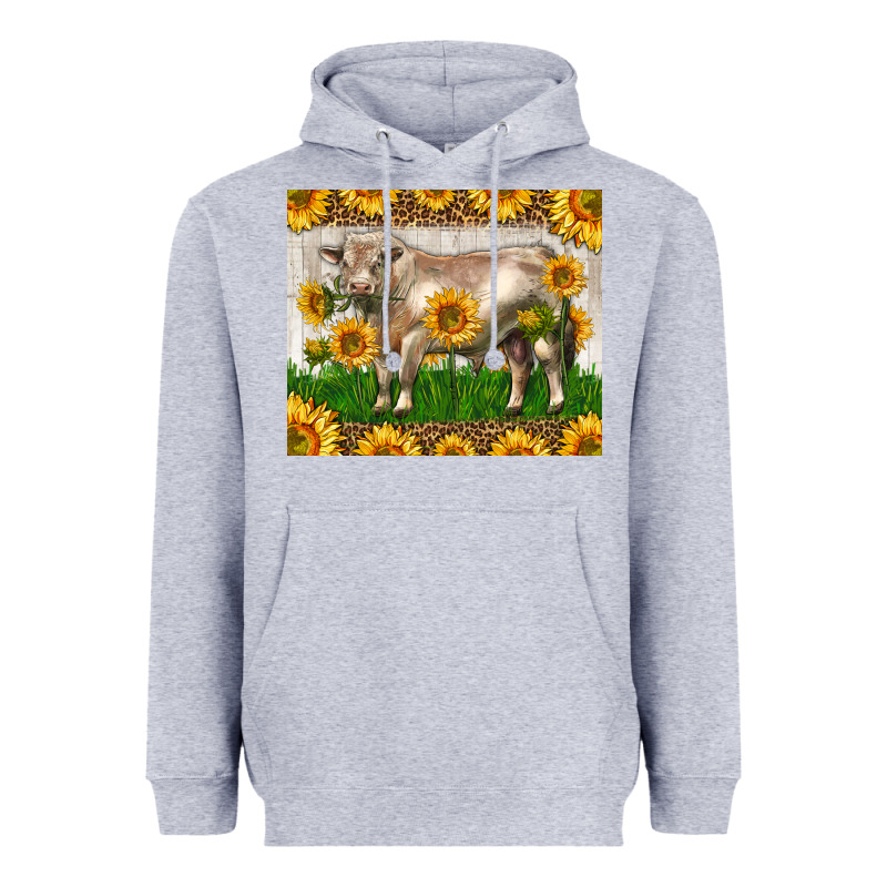 Western Charolais Bull With Sunflowers Heavyweight Hoodie by LillyAllenDesigns | Teevron