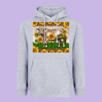 Western Charolais Bull With Sunflowers Heavyweight Hoodie Designed By Lillyallendesigns