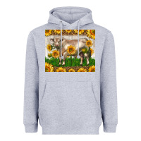Heather Grey Western Charolais Bull With Sunflowers Heavyweight Hoodie - LillyAllenDesigns