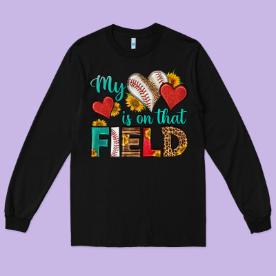 My Heart Is On That Field Baseball Long Sleeve Tee Designed By Hra Design Shop