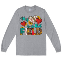 Heather Grey my heart is on that field baseball Long Sleeve Tee - HRA Design Shop