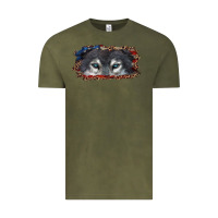 Vintage Olive wolf eyes american flag Vintage Tee - RanaPortraitStore