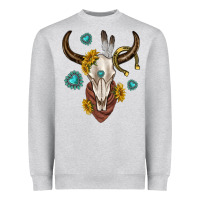 Heather Grey western cow skull Heavyweight Sweatshirt - texasbilliewilder