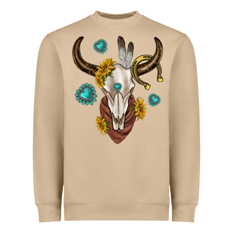 Western Cow Skull Heavyweight Sweatshirt by texasbilliewilder | Teevron