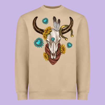 Heavyweight Sweatshirt western cow skull