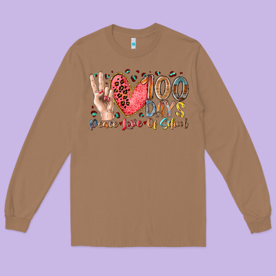 Peace Love 100 Days Of School Long Sleeve Tee Designed By Racoondesign