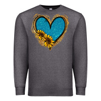 Charcoal Heather Gold Glitter Sunflower Blue Heart Premium Sweatshirt - Jasminsmagicworld
