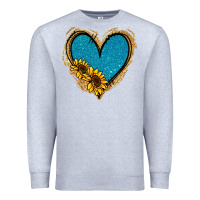 Heather Grey Gold Glitter Sunflower Blue Heart Premium Sweatshirt - Jasminsmagicworld