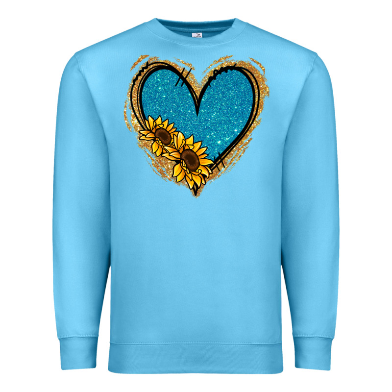 Gold Glitter Sunflower Blue Heart Premium Sweatshirt by Jasminsmagicworld | Teevron