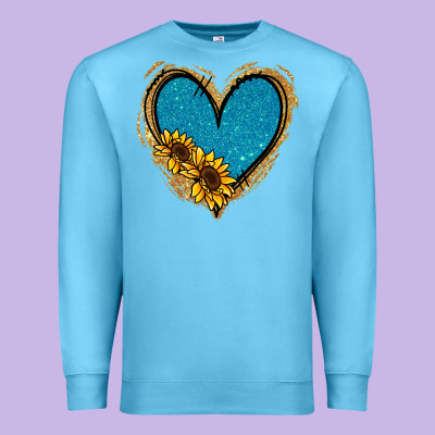 Gold Glitter Sunflower Blue Heart Premium Sweatshirt Designed By Jasminsmagicworld