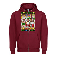 Burgundy christmas fueled by cocoa and christ Zipper Hoodie - Artiststas