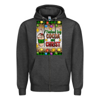 Charcoal Heather christmas fueled by cocoa and christ Zipper Hoodie - Artiststas