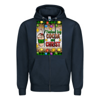 Navy christmas fueled by cocoa and christ Zipper Hoodie - Artiststas