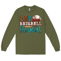 Army Green eat sleep baseball repeat Long Sleeve Tee - HRA Design Shop