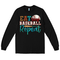 Black eat sleep baseball repeat Long Sleeve Tee - HRA Design Shop
