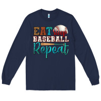 Navy eat sleep baseball repeat Long Sleeve Tee - HRA Design Shop