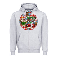 Heather Grey christmas fueled by cocoa and christ ornament Zipper Hoodie - Artiststas