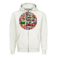 Oatmeal Heather christmas fueled by cocoa and christ ornament Zipper Hoodie - Artiststas