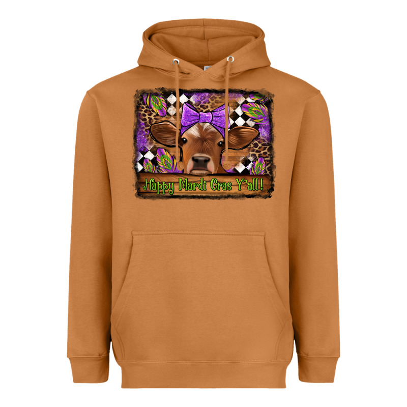 Happy Mardi Gras Y'all Cow Heavyweight Hoodie by Jasminsmagicworld | Teevron