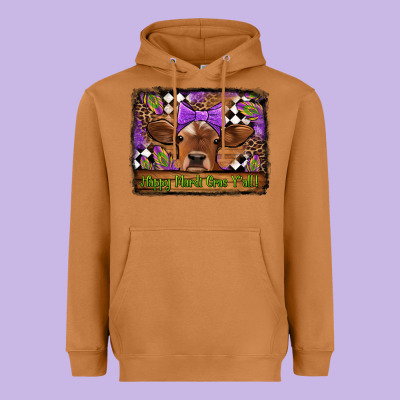 Happy Mardi Gras Y'all Cow Heavyweight Hoodie Designed By Jasminsmagicworld