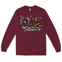 Burgundy american woman Long Sleeve Tee - CowhideDigitalArt