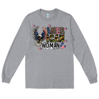 Heather Grey american woman Long Sleeve Tee - CowhideDigitalArt