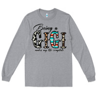 Heather Grey being a gigi makes my life complate Long Sleeve Tee - CowhideDigitalArt
