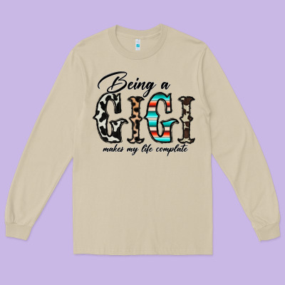 Being A Gigi Makes My Life Complate Long Sleeve Tee Designed By Cowhidedigitalart
