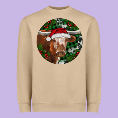 Heavyweight Sweatshirt Longhorn Cow Christmas