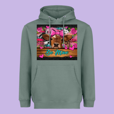 Be Mine Valentine's Day Cow Heavyweight Hoodie Designed By Jasminsmagicworld