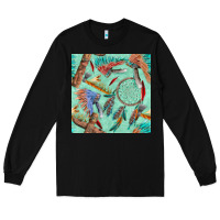 Black pipe tomahawk dreamcatcher headdress seamless patt Long Sleeve Tee - FaDigitalArtStudio