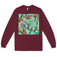 Burgundy pipe tomahawk dreamcatcher headdress seamless patt Long Sleeve Tee - FaDigitalArtStudio