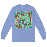 Colony Blue pipe tomahawk dreamcatcher headdress seamless patt Long Sleeve Tee - FaDigitalArtStudio