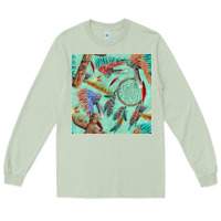 Matcha pipe tomahawk dreamcatcher headdress seamless patt Long Sleeve Tee - FaDigitalArtStudio